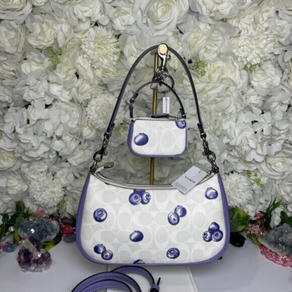 Coach White and Purple Floral Shoulder Bag - Picture 1 of 7